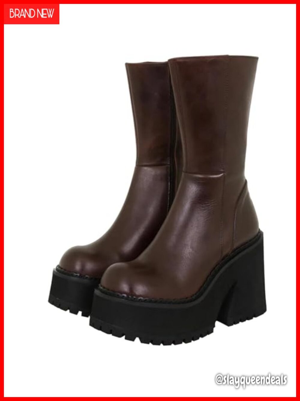 Platform Ankle Boots Faux Leather Chunky Block Heel Side Zip Women's Booties